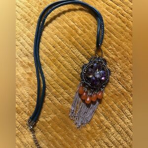 Cato Blue and Orange Beaded Necklace